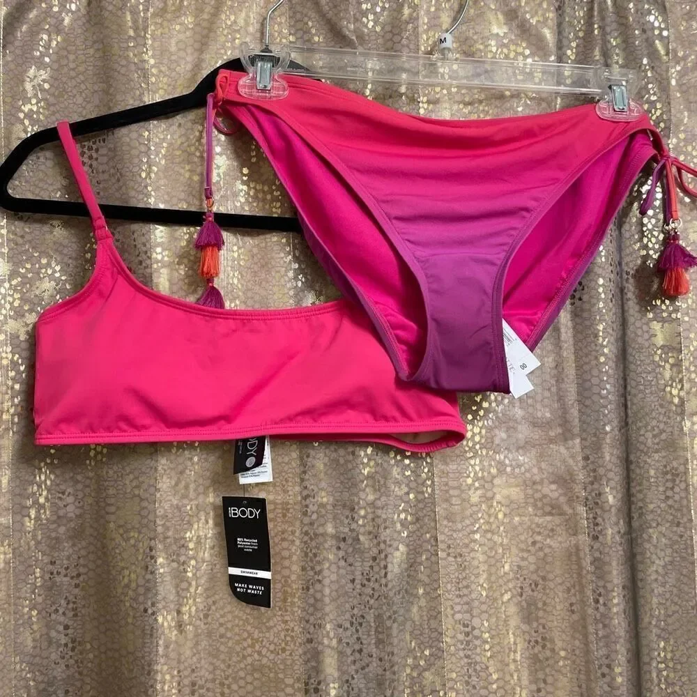 Bleu Rod Beattie Cotton On Pink Purple Ombre Tassel Bikini Set Large/12 NWT